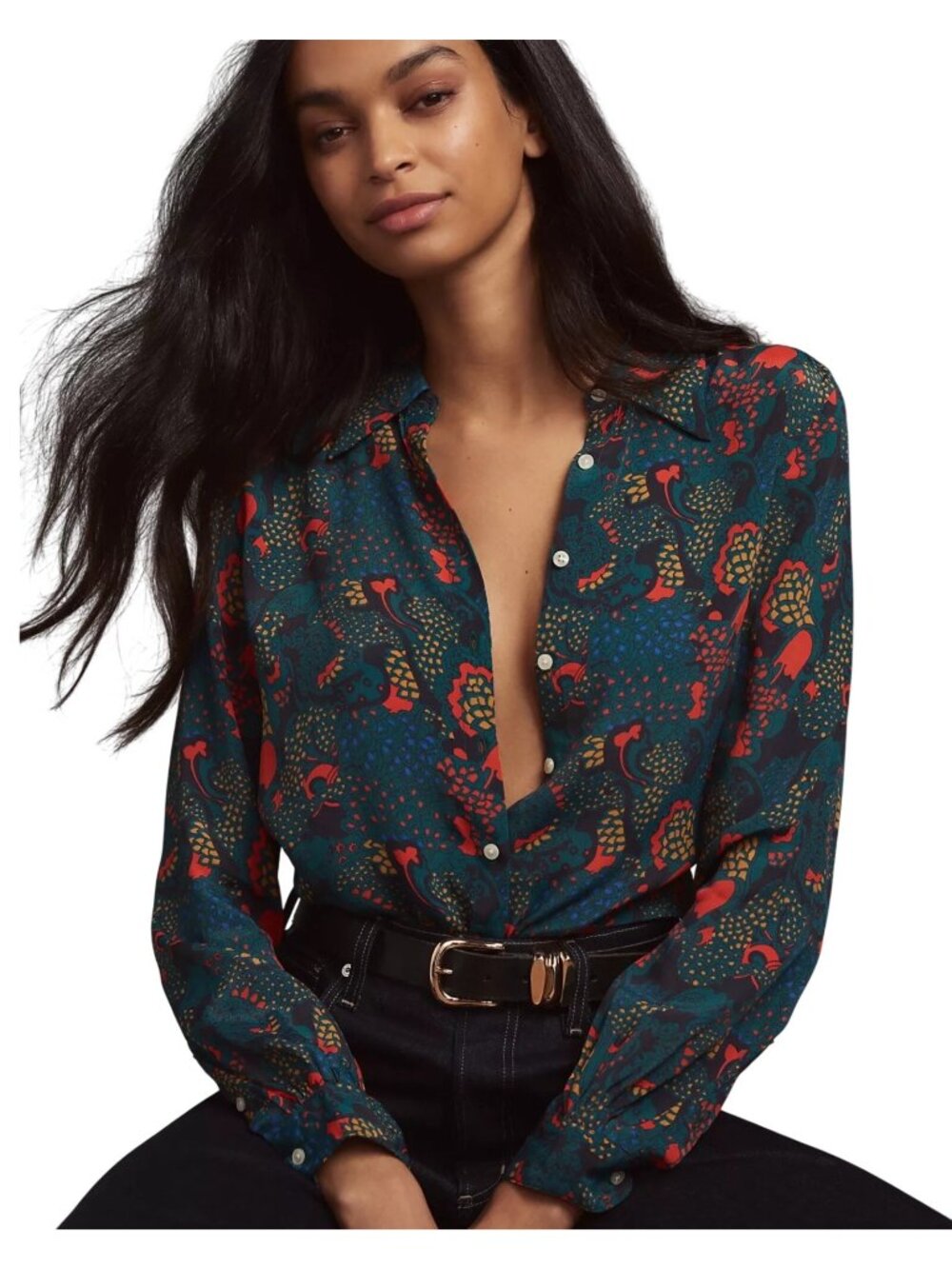 Trovata Birds of Paradis Jacquelin Blouse XS Teal Plume Silk Blend NWT Anthro